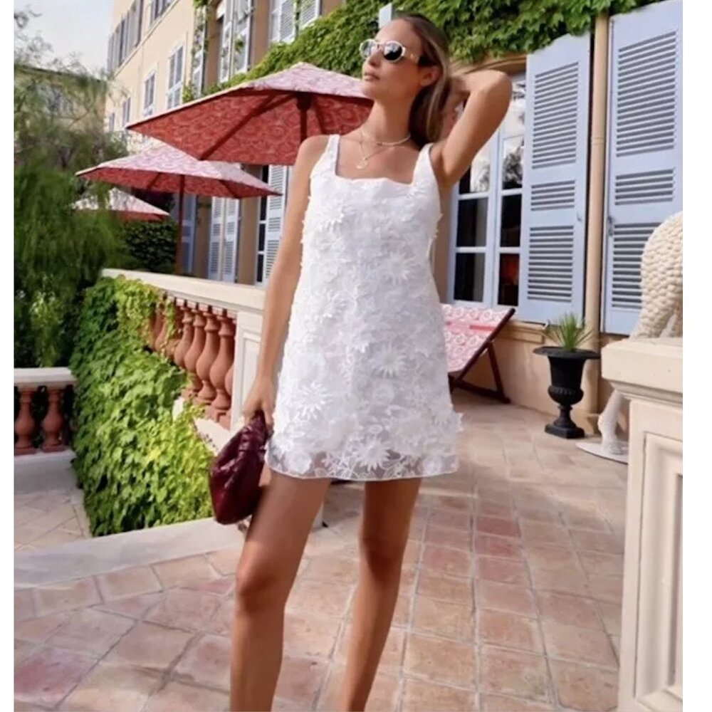 Zara 3D Floral Mini Short Dress Oyster White Sz S NWT - Picture 8 of 15